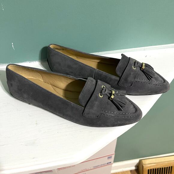 Talbots Francesca Suede Driving Flats tassel 6.5 Gray Loafers Preppy Old Money - Picture 3 of 9